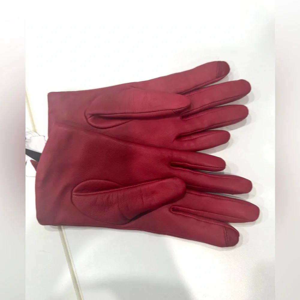Women’s Saks Fifth Avenue Metisse Cherry Leather Cashmere Lined Gloves Sz 7 NWT